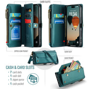 For iPhone 16 CaseMe C36 Card Slots Zipper Wallet RFID Anti-theft Leather Phone Case(Blue)
