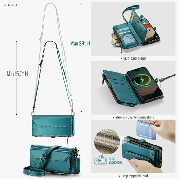 For iPhone 16 CaseMe C36 Card Slots Zipper Wallet RFID Anti-theft Leather Phone Case(Blue)