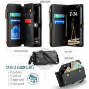 For iPhone 16 CaseMe C36 Card Slots Zipper Wallet RFID Anti-theft Leather Phone Case(Black)