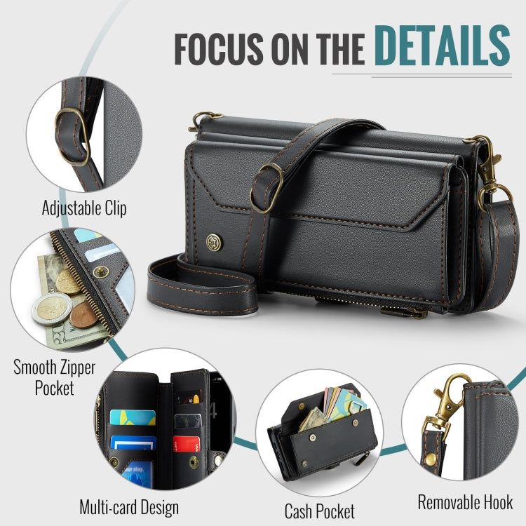 For iPhone 16 CaseMe C36 Card Slots Zipper Wallet RFID Anti-theft Leather Phone Case(Black)