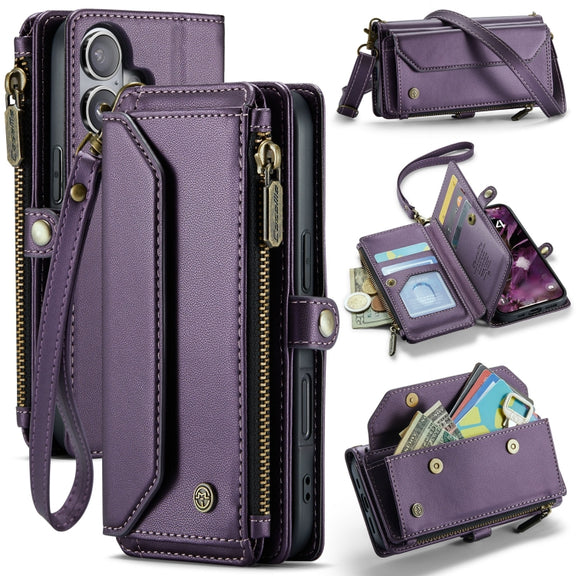 For iPhone 16 CaseMe C36 Card Slots Zipper Wallet RFID Anti-theft Leather Phone Case(Purple)