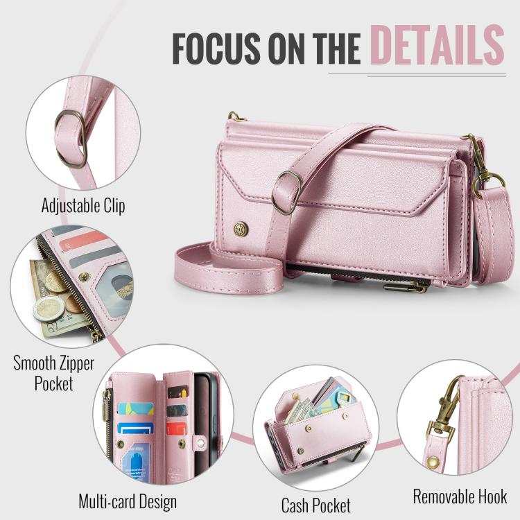 For iPhone 16e CaseMe C36 Card Slots Zipper Wallet RFID Anti-theft Leather Phone Case(Pink) - iPhone 16e Cases by CaseMe | Online Shopping South Africa | PMC TechLife | Buy Now Pay Later Mobicred