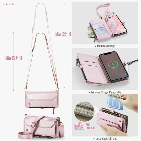 For iPhone 16e CaseMe C36 Card Slots Zipper Wallet RFID Anti-theft Leather Phone Case(Pink)