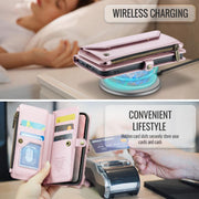 For iPhone 16e CaseMe C36 Card Slots Zipper Wallet RFID Anti-theft Leather Phone Case(Pink)