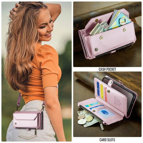 For iPhone 16e CaseMe C36 Card Slots Zipper Wallet RFID Anti-theft Leather Phone Case(Pink)