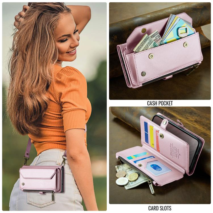 For iPhone 16e CaseMe C36 Card Slots Zipper Wallet RFID Anti-theft Leather Phone Case(Pink)