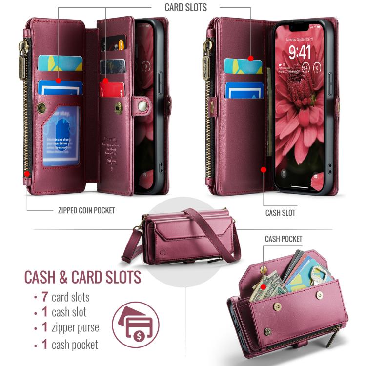 For iPhone 16e CaseMe C36 Card Slots Zipper Wallet RFID Anti-theft Leather Phone Case(Red) - iPhone 16e Cases by CaseMe | Online Shopping South Africa | PMC TechLife | Buy Now Pay Later Mobicred