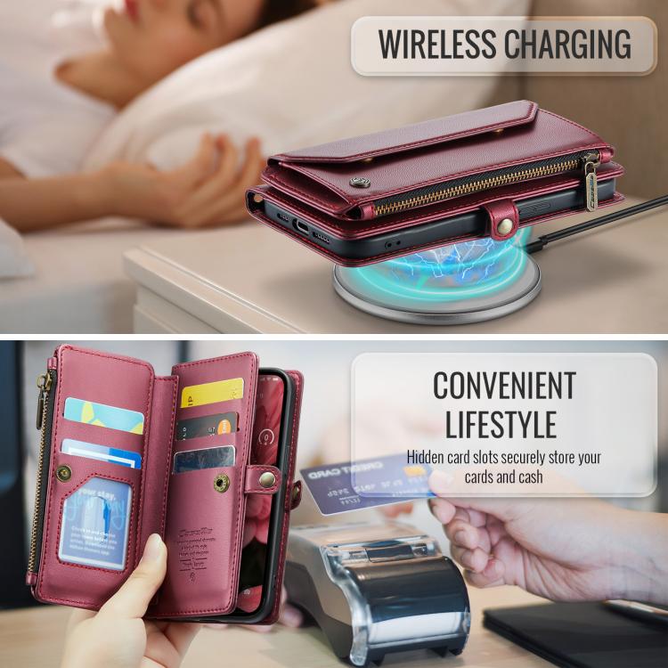 For iPhone 16e CaseMe C36 Card Slots Zipper Wallet RFID Anti-theft Leather Phone Case(Red) - iPhone 16e Cases by CaseMe | Online Shopping South Africa | PMC TechLife | Buy Now Pay Later Mobicred