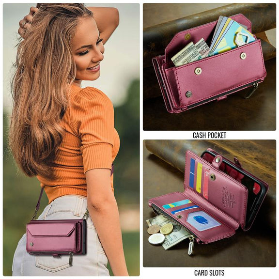 For iPhone 16e CaseMe C36 Card Slots Zipper Wallet RFID Anti-theft Leather Phone Case(Red)