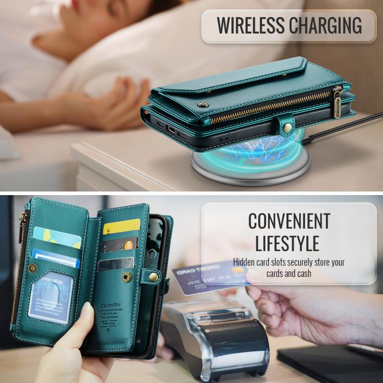 For iPhone 16e CaseMe C36 Card Slots Zipper Wallet RFID Anti-theft Leather Phone Case(Blue) - iPhone 16e Cases by CaseMe | Online Shopping South Africa | PMC TechLife | Buy Now Pay Later Mobicred