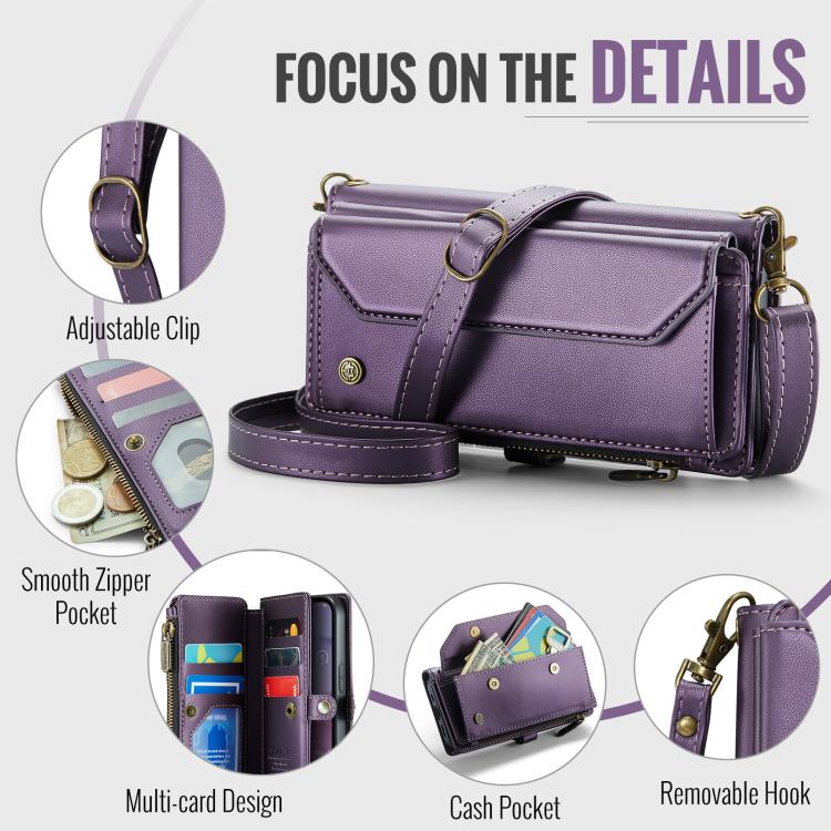 For iPhone 16e CaseMe C36 Card Slots Zipper Wallet RFID Anti-theft Leather Phone Case(Purple) - iPhone 16e Cases by CaseMe | Online Shopping South Africa | PMC TechLife | Buy Now Pay Later Mobicred