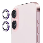 For iPhone 16 / 16 Plus ENKAY AR Anti-reflection Individual Diamond Ring Camera Lens Glass Full Film(Deep Purple)