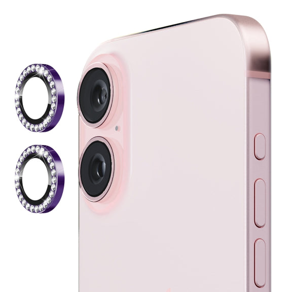 For iPhone 16 / 16 Plus ENKAY AR Anti-reflection Individual Diamond Ring Camera Lens Glass Full Film(Deep Purple)