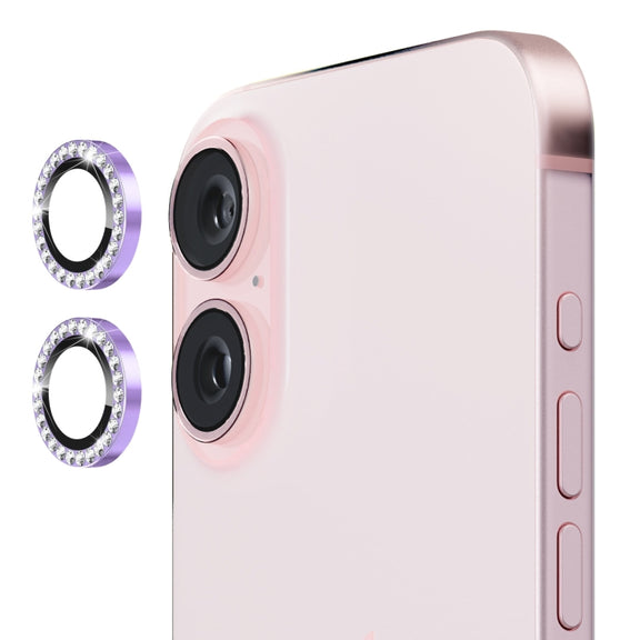 For iPhone 16 / 16 Plus ENKAY AR Anti-reflection Individual Diamond Ring Camera Lens Glass Full Film(Light Purple)