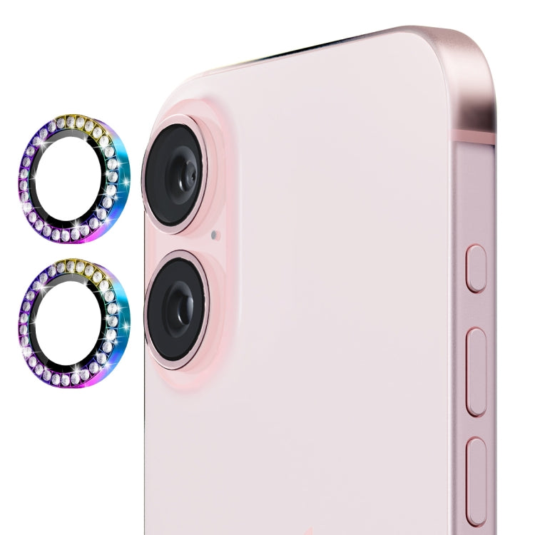 For iPhone 16 / 16 Plus ENKAY AR Anti-reflection Individual Diamond Ring Camera Lens Glass Full Film(Colorful) - free shipping - PMC Jewellery - Order now!