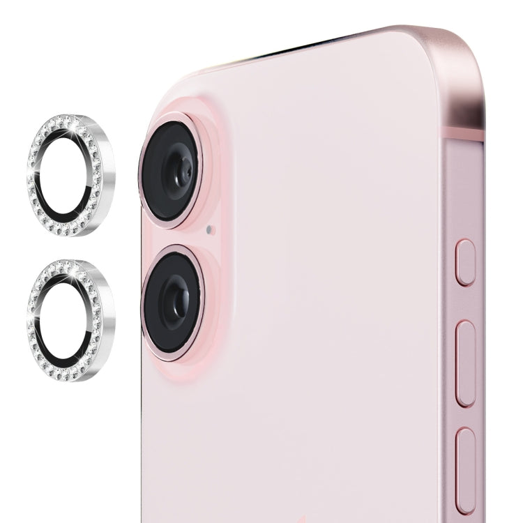 For iPhone 16 / 16 Plus ENKAY AR Anti-reflection Individual Diamond Ring Camera Lens Glass Full Film(Silver) - free shipping - PMC Jewellery - Order now!