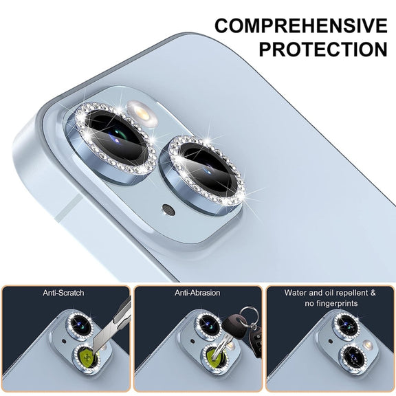 For iPhone 16 / 16 Plus ENKAY AR Anti-reflection Individual Diamond Ring Camera Lens Glass Full Film(Sea Blue)
