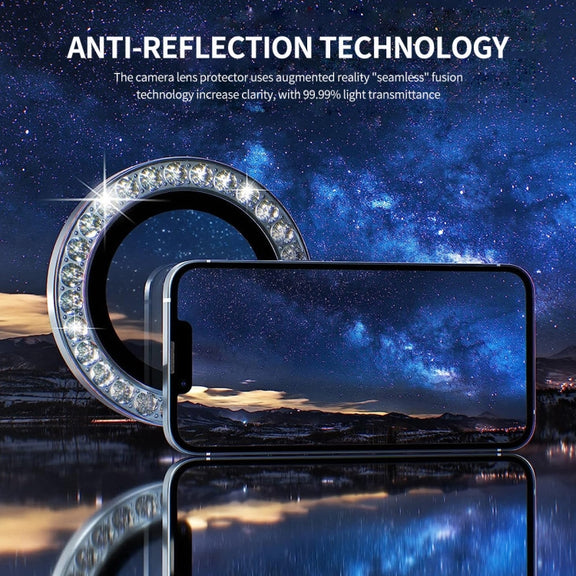 For iPhone 16 / 16 Plus ENKAY AR Anti-reflection Individual Diamond Ring Camera Lens Glass Full Film(Sea Blue)