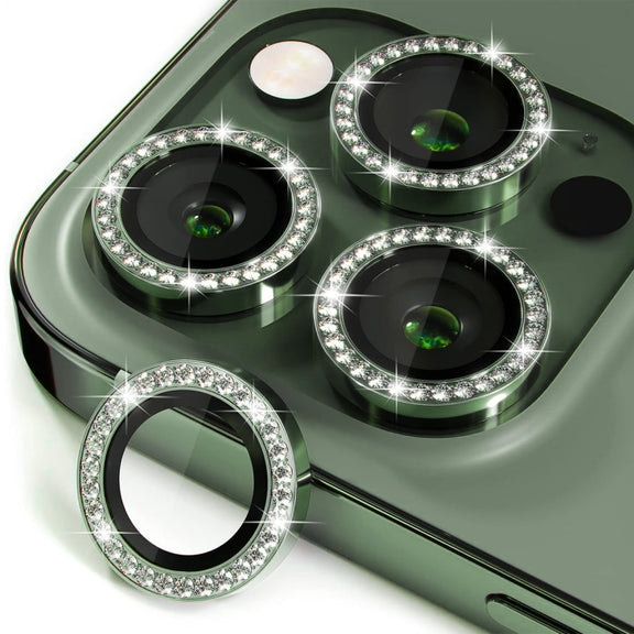 For iPhone 16 Pro / 16 Pro Max ENKAY AR Anti-reflection Individual Diamond Ring Camera Lens Glass Full Film(Deep Green)