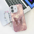 For iPhone 16 Plating Glitter Lens Film Texture Butterfly Holder Wristband Phone Case(Pink Tinfoil Texture) - iPhone 16 Cases by PMC TechLife | Online Shopping South Africa | PMC TechLife | Buy Now Pay Later Mobicred