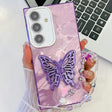 For Samsung Galaxy S25+ 5G Plating Glitter Lens Film Texture Butterfly Holder Wristband Phone Case(Purple Feathers) - Galaxy S25+ 5G Cases by PMC Jewellery | Online Shopping South Africa | PMC Jewellery | Buy Now Pay Later Mobicred