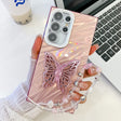 For Samsung Galaxy S25 Ultra 5G Plating Glitter Lens Film Texture Butterfly Holder Wristband Phone Case(Pink Water Ripples) - free shipping - PMC Jewellery - Order now!
