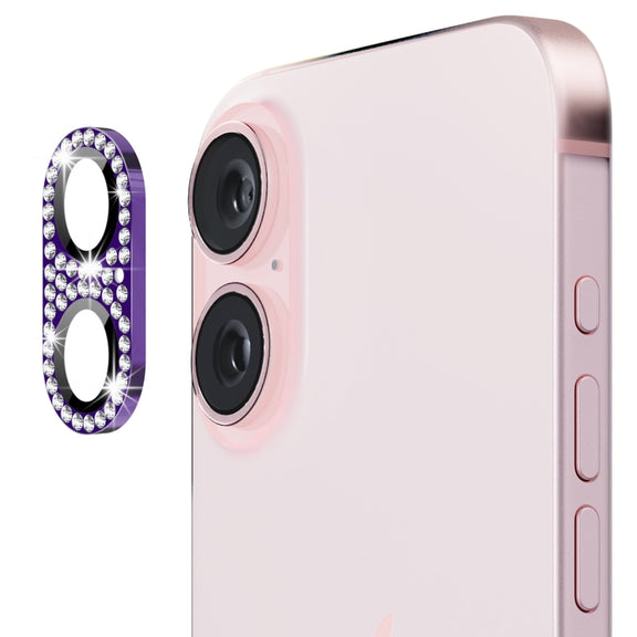 For iPhone 16 / 16 Plus ENKAY Hat-Prince Blink Diamond Camera Lens Aluminium Alloy Tempered Glass Film(Dark Purple)