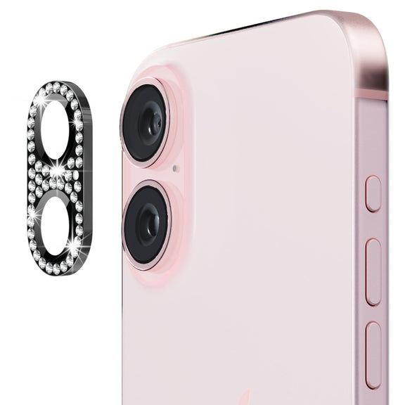 For iPhone 16 / 16 Plus ENKAY Hat-Prince Blink Diamond Camera Lens Aluminium Alloy Tempered Glass Film(Black)