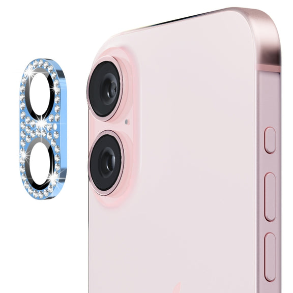 For iPhone 16 / 16 Plus ENKAY Hat-Prince Blink Diamond Camera Lens Aluminium Alloy Tempered Glass Film(Sierra Blue)