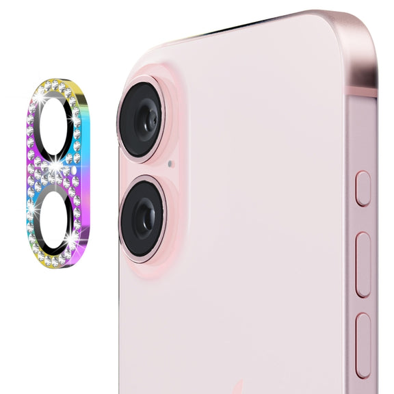 For iPhone 16 / 16 Plus ENKAY Hat-Prince Blink Diamond Camera Lens Aluminium Alloy Tempered Glass Film(Colorful)