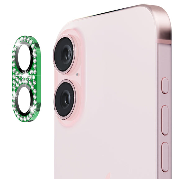 For iPhone 16 / 16 Plus ENKAY Hat-Prince Blink Diamond Camera Lens Aluminium Alloy Tempered Glass Film(Green)