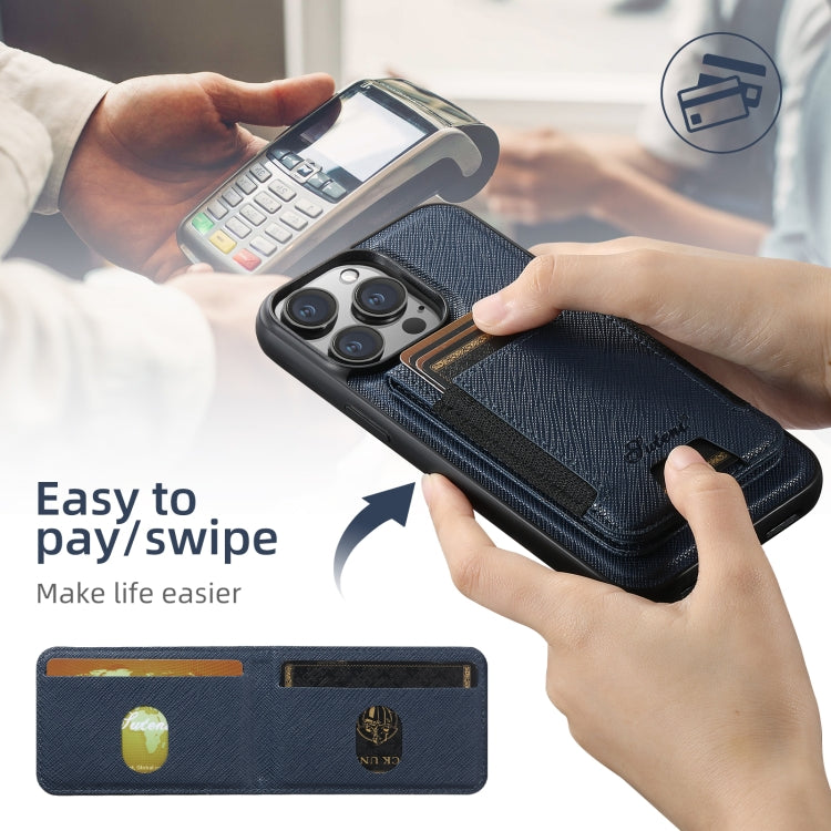 For iPhone 16 Pro Suteni H17 Cross Grain Leather MagSafe Detachable Wallet Phone Case(Blue) - free shipping - PMC Jewellery - Order now!