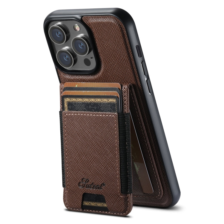 For iPhone 13 Pro Max Suteni H17 Cross Grain Leather MagSafe Detachable Wallet Phone Case(Brown) - free shipping - PMC Jewellery - Order now!