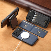 For iPhone 16 Pro Max Suteni H17 Cross Grain Leather MagSafe Detachable Wallet Phone Case(Blue)