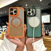 For iPhone 16 Plus CD-grain Gradient Glitter Magsafe Acrylic Hybrid TPU Phone Case(Green)