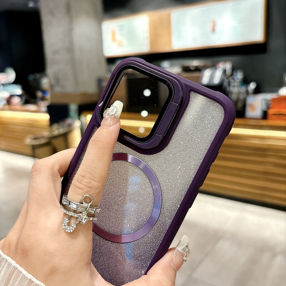 For iPhone 16 CD-grain Gradient Glitter Magsafe Acrylic Hybrid TPU Phone Case(Purple)