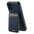 For iPhone 16 Suteni H18 Cross Grain MagSafe Wallet Leather Phone Case(Blue) - free shipping - PMC Jewellery - Order now!