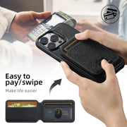 For iPhone 13 Pro Max Suteni H18 Cross Grain MagSafe Wallet Leather Phone Case(Black)