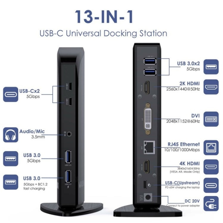 WAVLINK UG39PD1 13 in 1 Type-C Triple Monitors 4K HD Docking Station, Plug:UK Plug