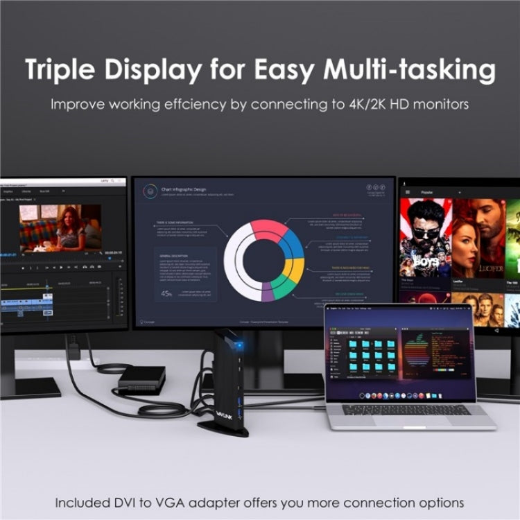 WAVLINK UG39PD1 13 in 1 Type-C Triple Monitors 4K HD Docking Station, Plug:EU Plug