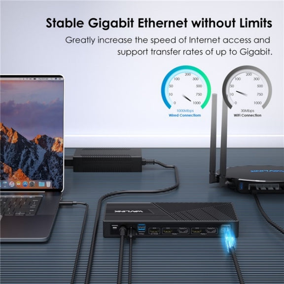 WAVLINK UG69PD25 Pro 100W PD Charging Triple 4K Display Laptop Docking Station, Plug:US Plug
