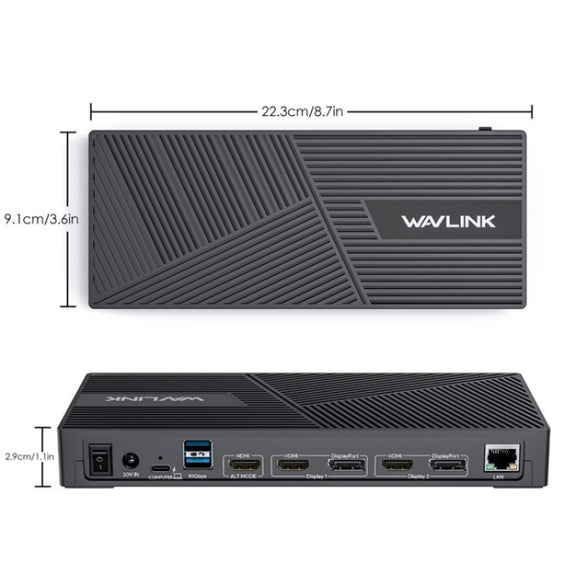 WAVLINK UG69PD25 Pro 100W PD Charging Triple 4K Display Laptop Docking Station, Plug:AU Plug