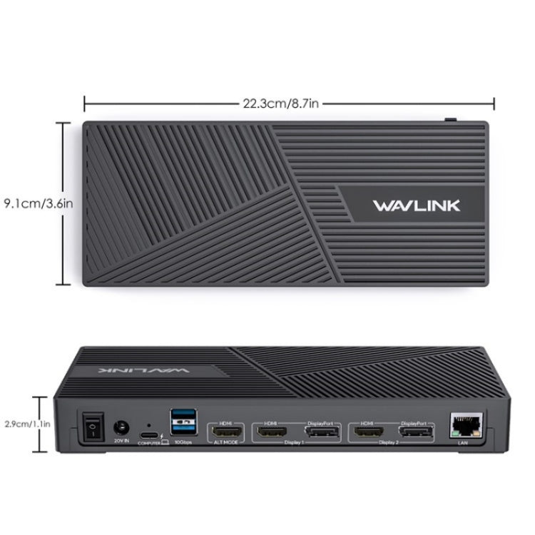 WAVLINK UG69PD25 Pro 100W PD Charging Triple 4K Display Laptop Docking Station, Plug:US Plug