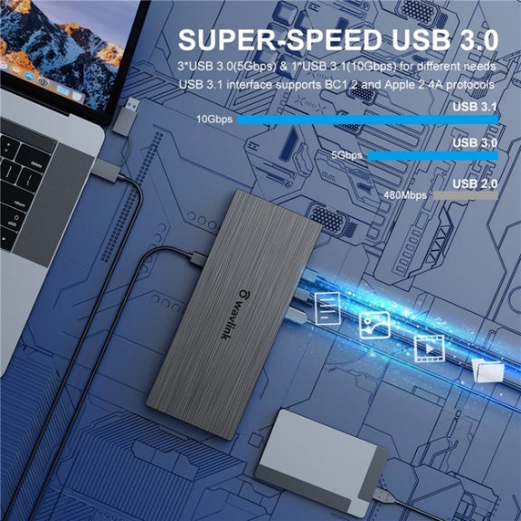 WAVLINK UG69PD8 Pro 18-in-1 DP / HD 5K Quadruple Display USB C Universal Docking Station, Plug:EU Plug