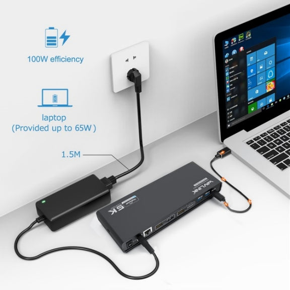 WAVLINK UG69PD6 Dual 4K Laptop Docking Station 5K HD Displaylink 65 / 100W PD Charging, Plug:US Plug