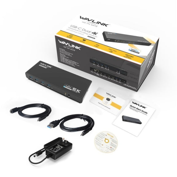 WAVLINK UG69PD6 Dual 4K Laptop Docking Station 5K HD Displaylink 65 / 100W PD Charging, Plug:UK Plug