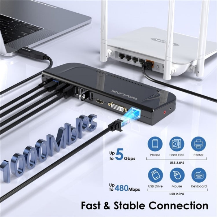 WAVLINK UG49DK4 Universal Laptop Docking Station Dual Monitor Supports DVI / HDMI / VGA(US Plug)