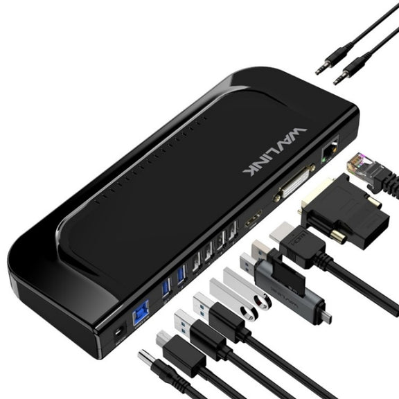WAVLINK UG49DK4 Universal Laptop Docking Station Dual Monitor Supports DVI / HDMI / VGA(US Plug)