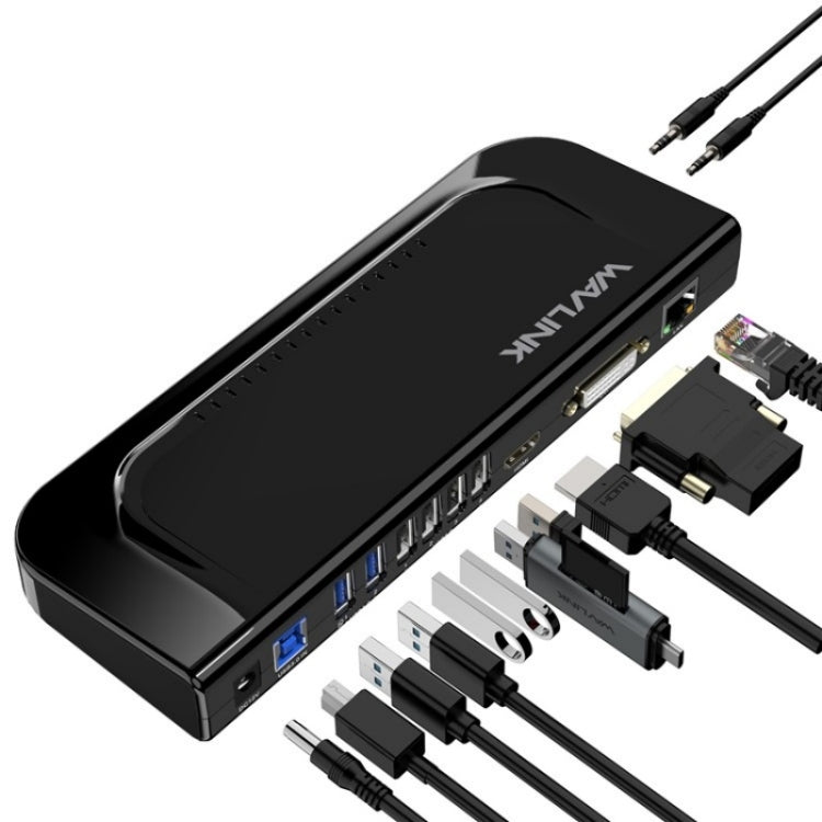WAVLINK UG49DK4 Universal Laptop Docking Station Dual Monitor Supports DVI / HDMI / VGA(US Plug)