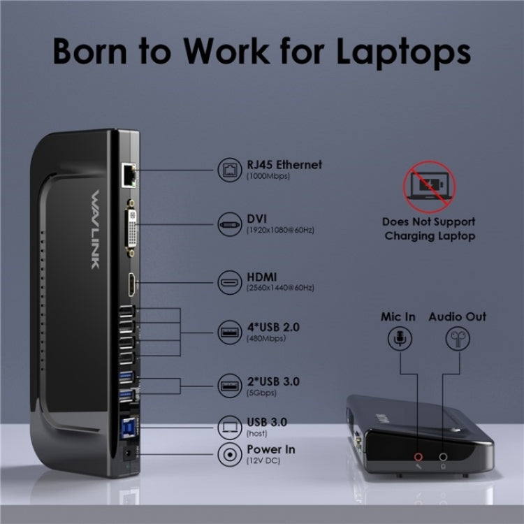 WAVLINK UG49DK4 Universal Laptop Docking Station Dual Monitor Supports DVI / HDMI / VGA(AU Plug)